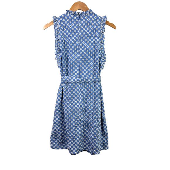 London Times Blue White Floral Daisy Eyelet Ruffle Shirt Dress 4P P4 4 Petite - Picture 4 of 13